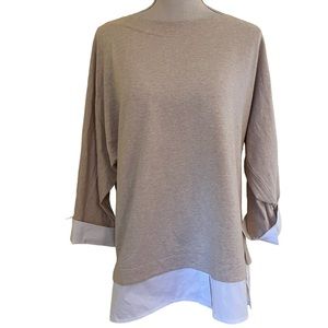 Lafayette 148 Tan and White "Duke" Twofer Long Sleeve Top S